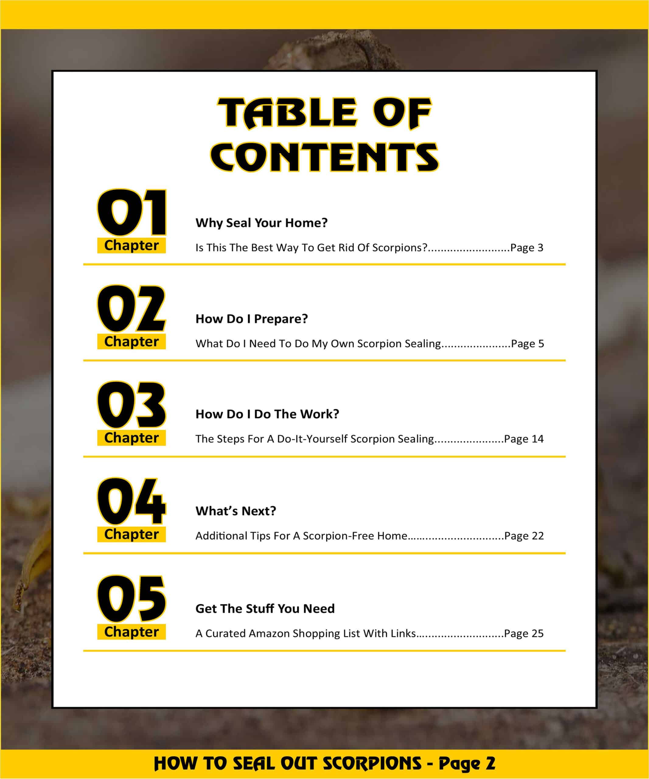 How To Seal Out Scorpions E-Book v2 Contents Excerpt